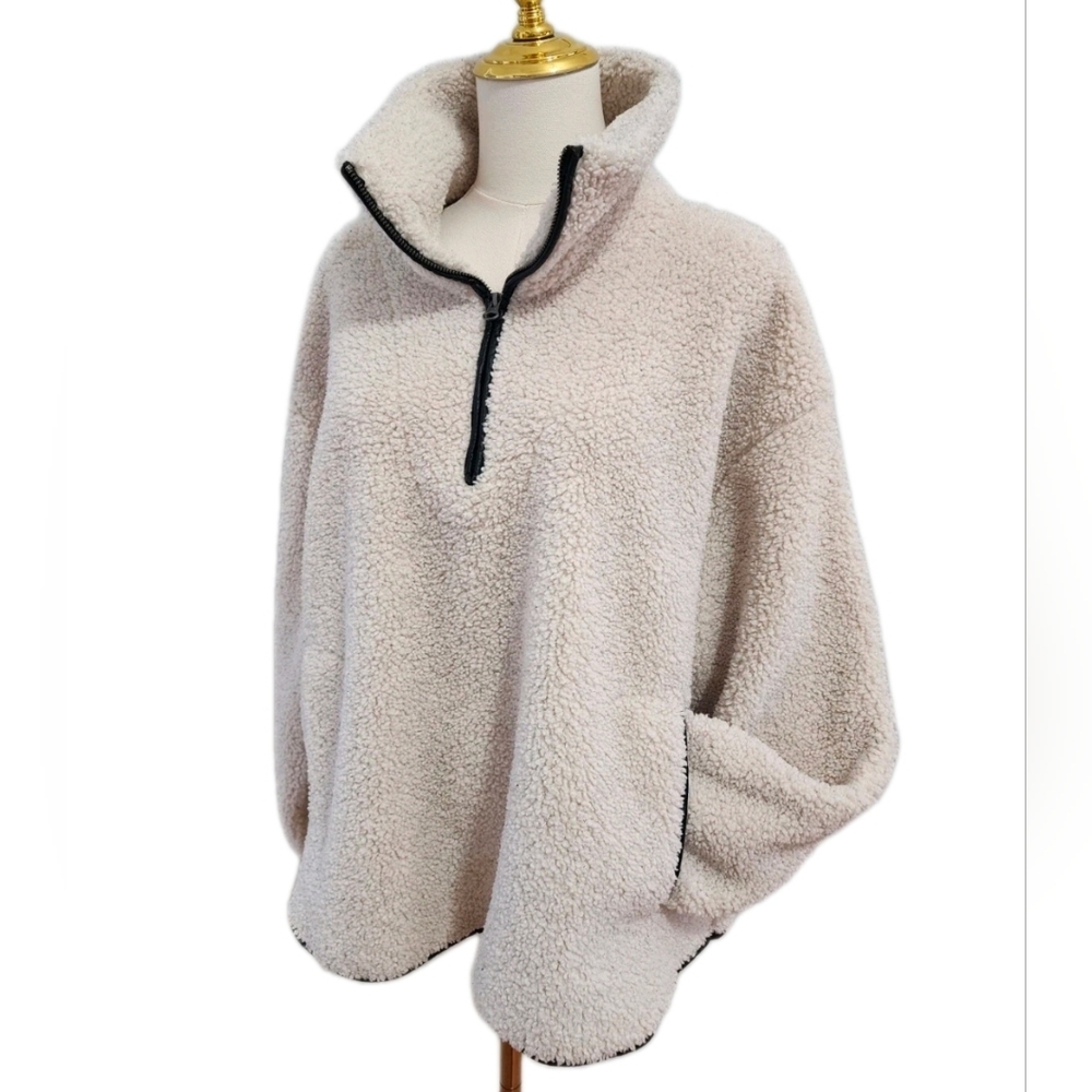Fleece Quarter Zip-Up Sweatshirt Faux Sherpa Light Jacket Size XL